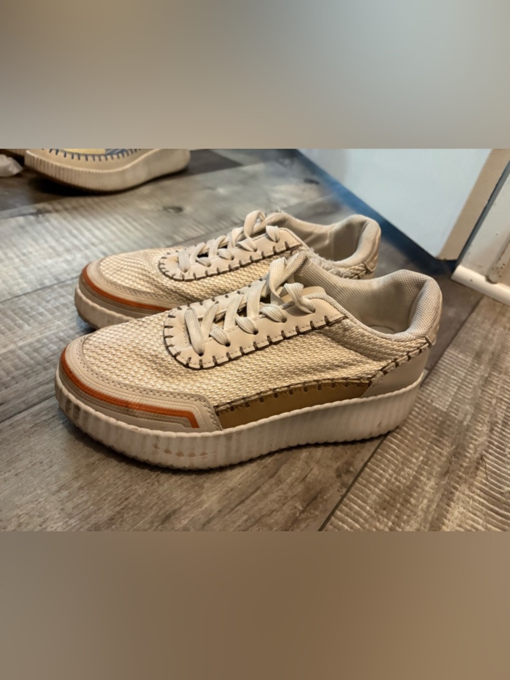 Casual Cream Lace-Up Sneakers with Orange Accent